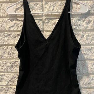 SHEIN Black Ribbed V-Neck Bodysuit